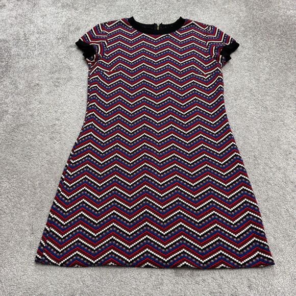 Zara Dresses & Skirts - Zara Woman Chevron Geometric Knitted Midi Shift Dress XL Textured Crew Neck Zip